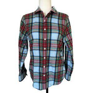 LANDS END Long Sleeve Flannel Shirt Womens Size 6P Blue Red Plaid Button Up